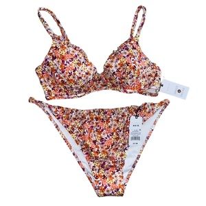 NWT Shade & Shore Orange & Pink Floral Bikini Top 34D
& Bottom M(8-10)